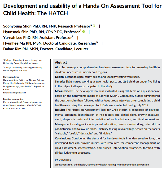 [Research Article] Development and usability of a hands-on assessment tool for child health: The HATCH