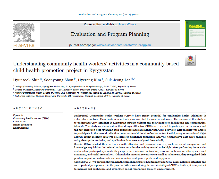 [Research Article] Understanding community health workers’ activities in a community-ba<x>sed child health promotion project in Kyrgyzstan